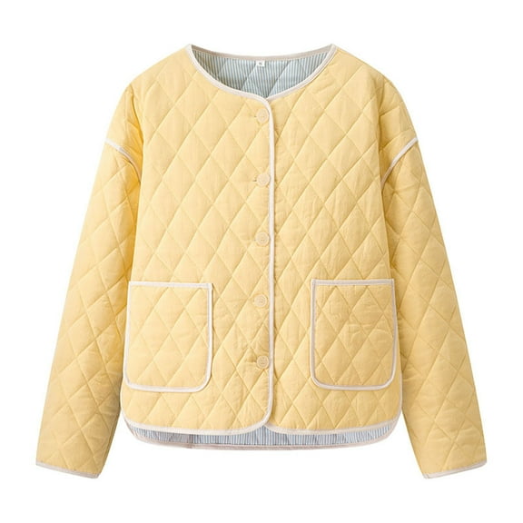 Winter Jackets For Women Sevevn Women's Quilted Lightweight Jackets Casual Long Sleeve Button Down Puffer Coat with Pockets