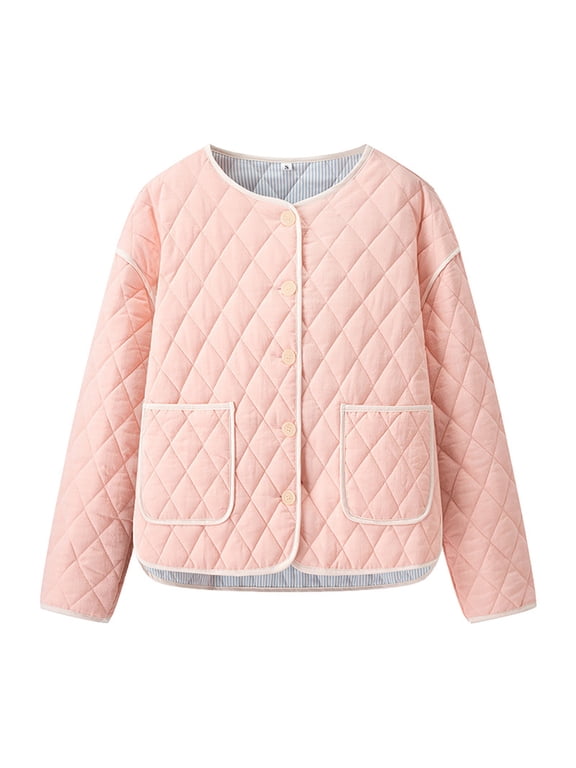 Winter Jackets For Women Sevevn Women's Quilted Lightweight Jackets Casual Long Sleeve Button Down Puffer Coat with Pockets