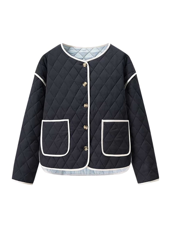 Winter Jackets For Women Sevevn Women's Quilted Lightweight Jackets Casual Long Sleeve Button Down Puffer Coat with Pockets