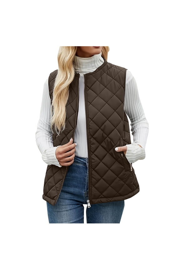 Winter Jackets For Women Sevevn Women's Quilted Vest Stand Collar Lightweight Zip Padded Gilet