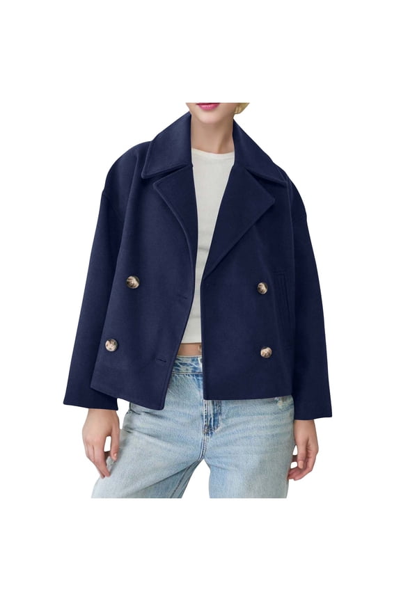 Winter Jackets For Women Sevevn Womens Fall Winter Casual Business Wool Blend Coat Loose Double Breasted Dressy Blazer Pea Coat