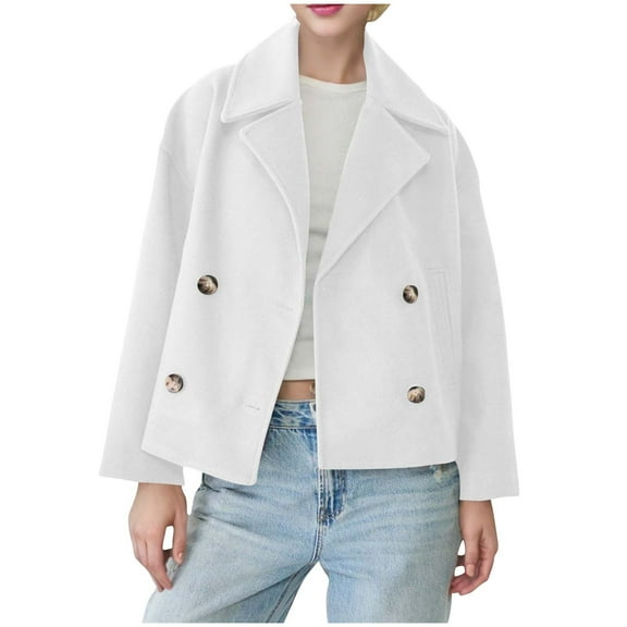 Winter Jackets For Women Sevevn Womens Fall Winter Casual Business Wool Blend Coat Loose Double Breasted Dressy Blazer Pea Coat