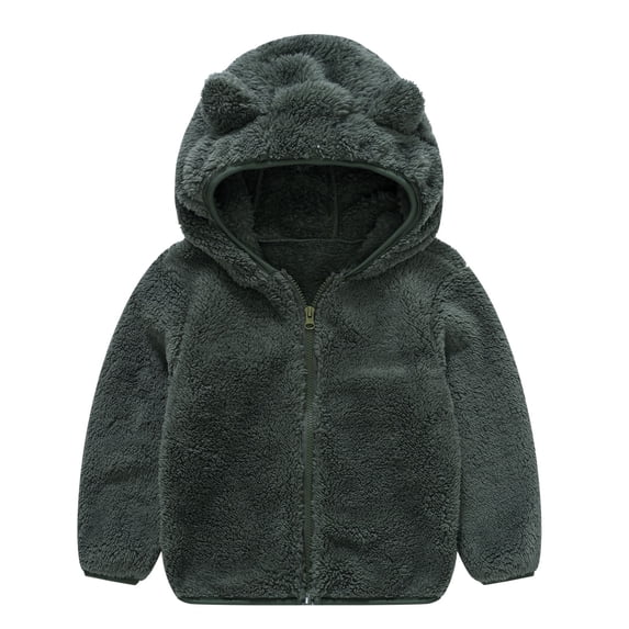 Winter Jackets for Kids Toddler Baby Boys Girls Solid Color Cute Bear Ears Winter Hoodie Thick Coat Jackets New Fall Jackets Winter Outerwear Green-2 12-18 Months