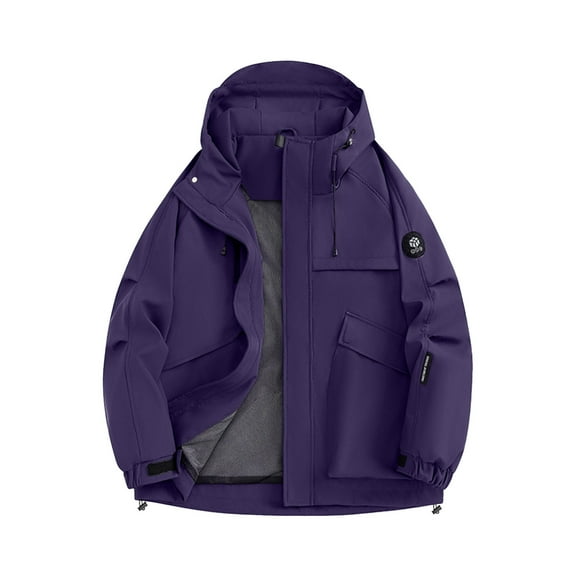 Winter Jackets for Men Waterproof Hooded Zipper Long Sleeved Windproof Softshell Jacket,Outdoor Hiking Camping Climbing Coats Fall Lightweight Warm Windbreaker Sport Raincoat with Pocket
