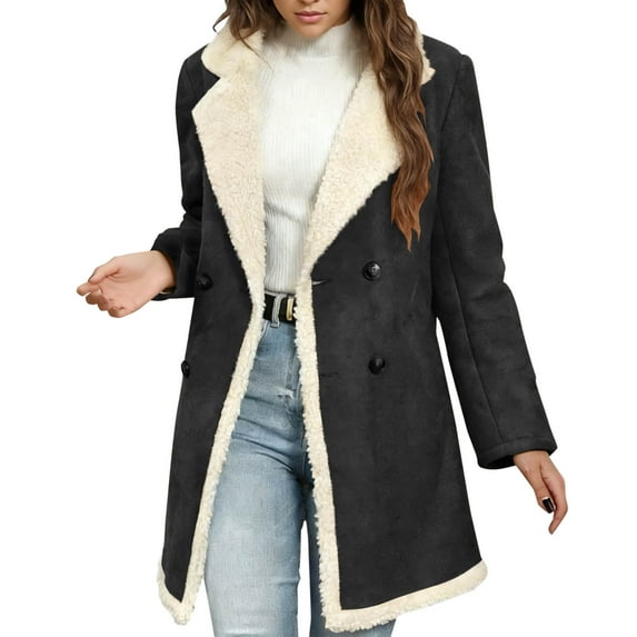 Winter Jackets for Women Casual Long Sleeves Solid Color Button Down Fleece Lined Coat Fashion Warm Loose Soft Comfortable Coat Casual Lapel Oversized Outwear Jackets