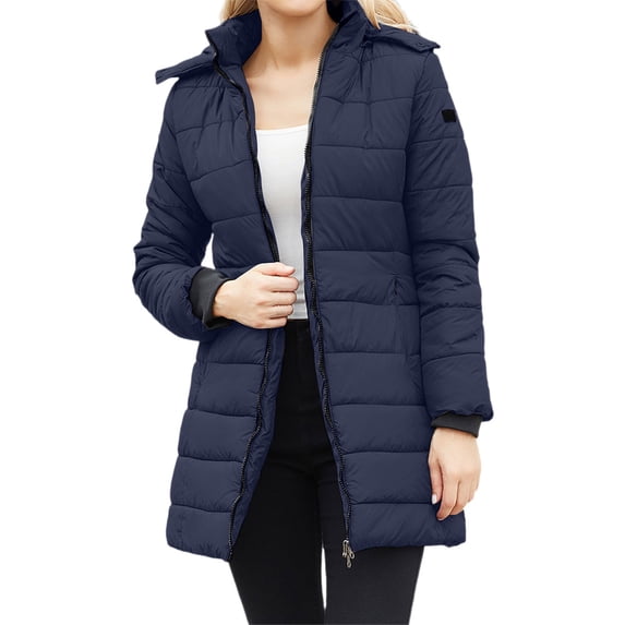 Winter Jackets for Women Water Detachable Hood Coat For Warm Long Sleeve Winter Outerwear Reversible Thermal Jacket With Pockets Winter Coats for Women