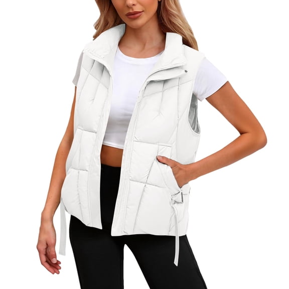 Winter Jackets for Women Women Short Puffy Vest Winter Warm Quilted Gilet Sleeveless Coat Stand Collar Casual Outerwear Lightweight Winter Coats for Women
