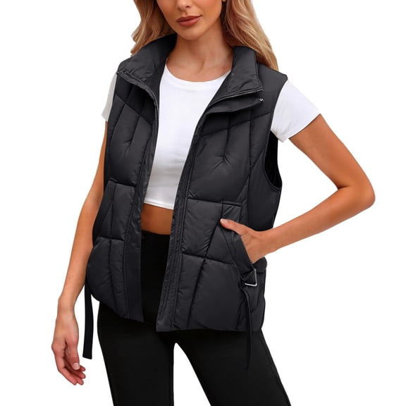 Winter Jackets for Women Women Short Puffy Vest Winter Warm Quilted Gilet Sleeveless Coat Stand Collar Casual Outerwear Lightweight Winter Coats for Women