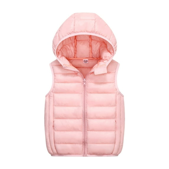 Winter Jackets for Girls Boys Child Baby Sleeveless Solid Hooded Vest Outer Outfits Clothes Pink Coat Size 10-12 Years