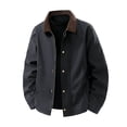 thumbnail image 1 of Winter Jackets for Men Casual Zippered Lapel Collar Multi Pocket Warm Outerwear Long Sleeved Hoodless Button Windbreaker Jacket Fashion Casual Coats, 1 of 6