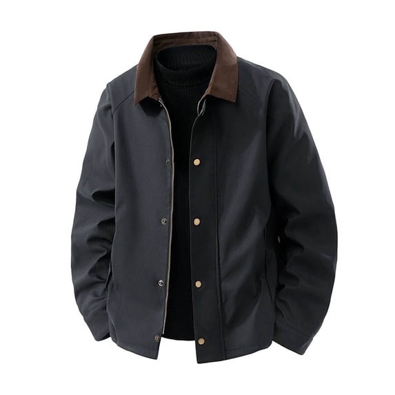 Winter Jackets for Men Casual Zippered Lapel Collar Multi Pocket Warm Outerwear Long Sleeved Hoodless Button Windbreaker Jacket Fashion Casual Coats