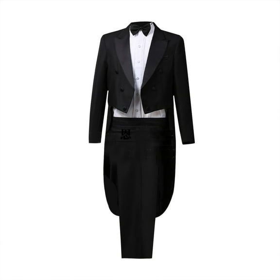 Winter Jackets for Men Men's Dress Tuxedo Suit Performance Clothes Magician Stage Performance Clothes Four-piece Suit Black 4(S)