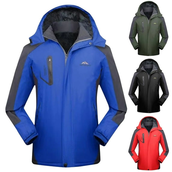 Winter Jackets for Men Color Blocked Fleece Pocket Detachable Zipper Outdoor Jacket Mens Rain Jackets