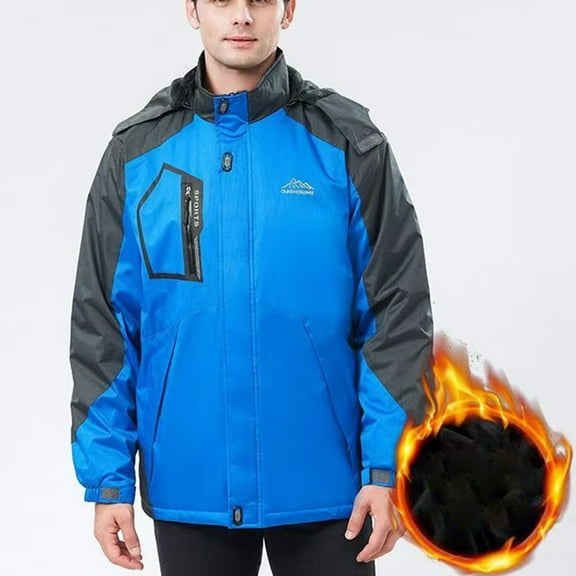 Winter Jackets for Men Color Blocked Fleece Pocket Detachable Zipper Outdoor Jacket Mens Rain Jackets
