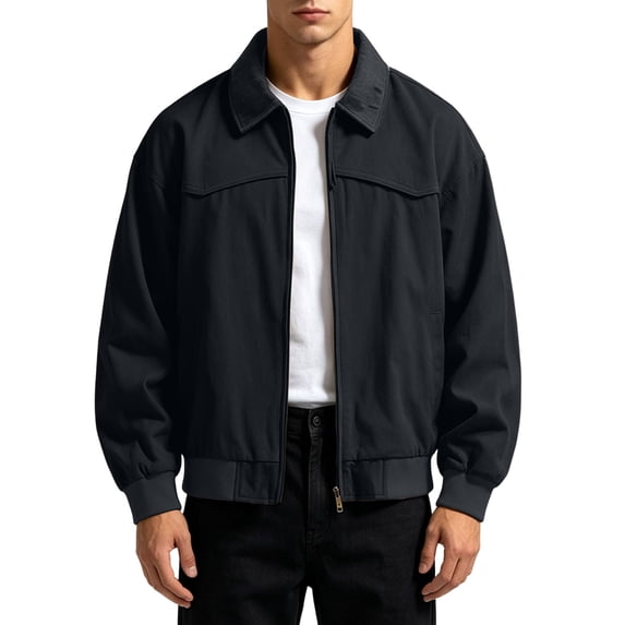 Winter Jackets for Men Cotton Contrast Color Washed Vintage Work Jacket Lapel Long Sleeve Full Zip Loose Casual Outer Coat Fashion Casual Coats