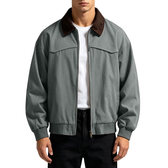 Winter Jackets for Men Cotton Contrast Color Washed Vintage Work Jacket Lapel Long Sleeve Full Zip Loose Casual Outer Coat Fashion Casual Coats