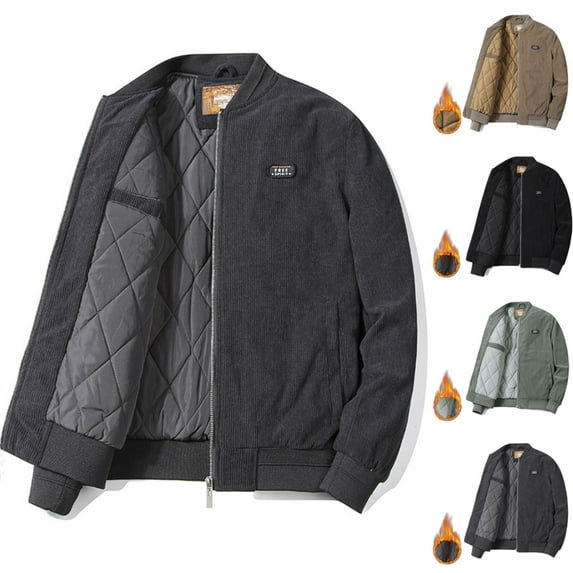 Winter Jackets for Men Fashion Casual Coats Color Block Zipper Pockets Long Sleeve Hoodless Outwear