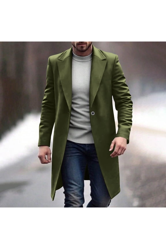 Winter Jackets for Men Formal Long Trench Coat Notched Collar Blazer Wool Blend Pea Overcoats with Pockets