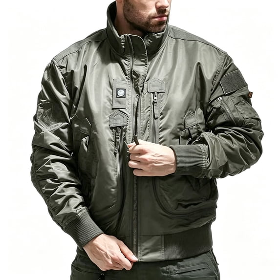 Winter Jackets for Men Heavyweight Warm Refit Daily Stand Collar Long Sleeved Coat Fashion Casual Hoodless Zip Up Outerwear with Multiple Pockets