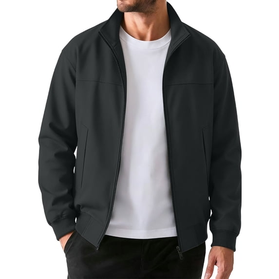 Winter Jackets for Men Hoodless Solid Color Zip Collar Jacket Loose Casual Long Sleeve Windbreaker Outerwear with Pockets Fashion Commute Coat