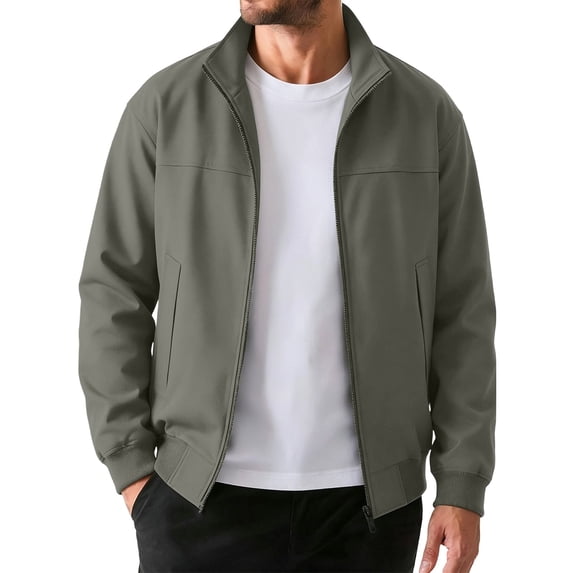 Winter Jackets for Men Hoodless Solid Color Zip Collar Jacket Loose Casual Long Sleeve Windbreaker Outerwear with Pockets Fashion Commute Coat
