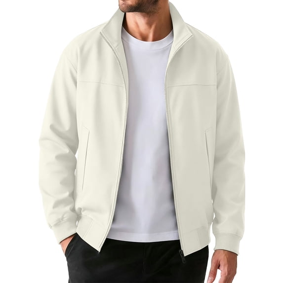 Winter Jackets for Men Hoodless Solid Color Zip Collar Jacket Loose Casual Long Sleeve Windbreaker Outerwear with Pockets Fashion Commute Coat