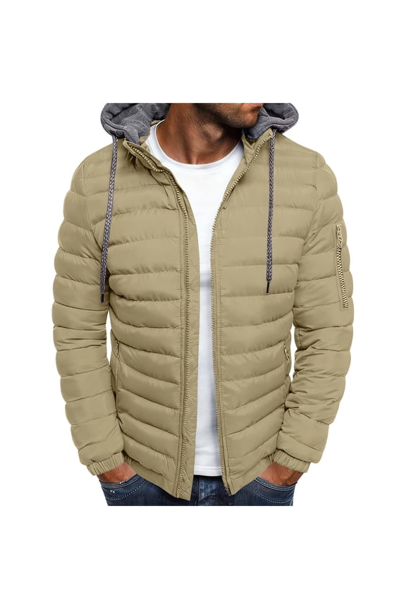 Winter Jackets for Men Lightweight Puffer Quilted Jacket Full Zip Up Hooded Puffy Down Coat Warm Bubble Jacket