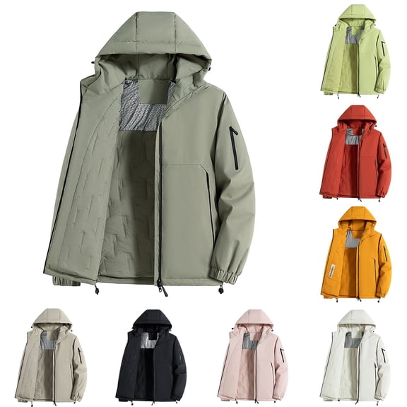 Winter Jackets for Men Lightweight Windbreaker Lined Hiking Travel Jacket Outerwear with Hood Full-Zip Thick Casual Mens Winter Coat