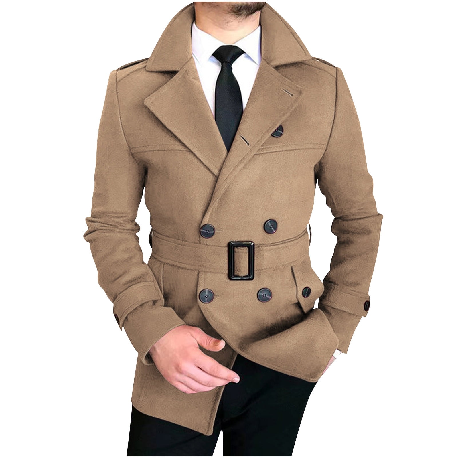 Noble Men's Notch Lapel Double Breasted Trench Peacoat U2013