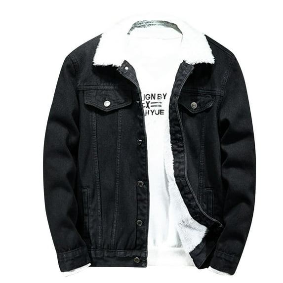 Winter Jackets for Men, Men Casual Solid Thick Denim Jacket Plus Fleece Turndown Jacket Pocket Coat