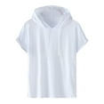 thumbnail image 1 of Miluxas Men Casual Solid Hooded Pullover Short Sleeve Sports T-Shirt Top White 8(L), 1 of 3