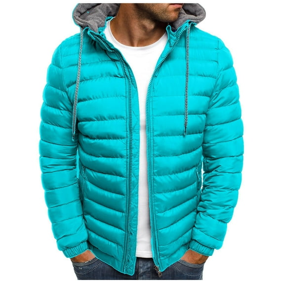 Winter Jackets for Men Men's Solid Color Hooded Jacket Cotton Padded Jacket Cotton Padded Jacket Mint Green 8(L)