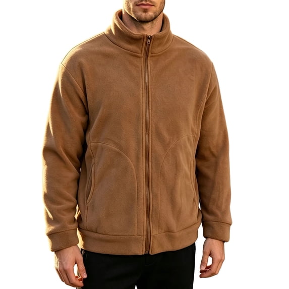 Winter Jackets for Men Oat Fleece Long Sleeve Stand Collar Outdoor Jackets Fashion Solid Color Zip Pocket Business Jackets Daily Commute Wear