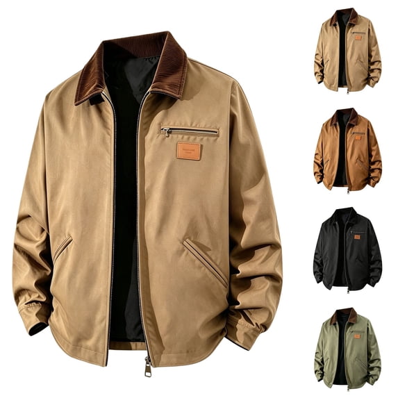 Winter Jackets for Men Solid Color Turndown Collar Loose Casual Jacket Long Sleeve Warm Outerwear With Pockets Daily Winter Wear