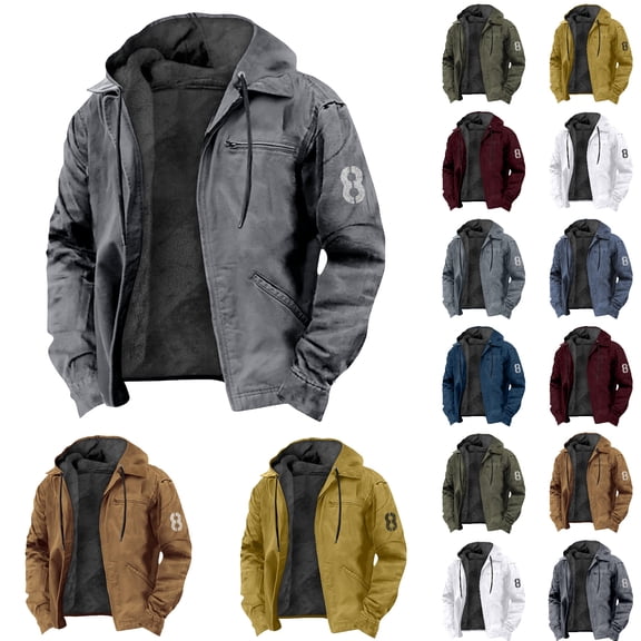 Winter Jackets for Men Thick Thermal Fleece Lined Hooded Jackets Button Up Heavyweight Jacket Coat with Multi Pocket Outwear Jackets for Men