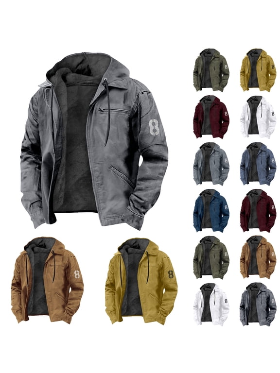 Winter Jackets for Men Thick Thermal Lined Hooded Jackets Button Up Heavyweight Jacket Coat with Multi Pocket Outwear Mens Coats And Jackets