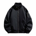 thumbnail image 1 of Winter Jackets for Men Vintage Warm Loose Casual Bomber Jacket Long Sleeve Stand Collar Zip Up Outerwear Coat with Pockets Fashion Outwear, 1 of 6