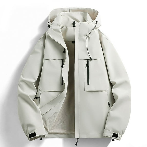 Winter Jackets for Men and Women Men's Fashion Casual Solid Color Pockets Zipper Jacket Long Sleeve Hooded Casual Outwear Coat Windbreaker