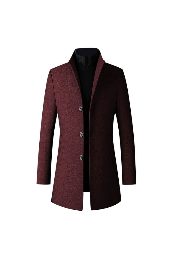 Winter Jackets for Men without Hood Men's-breasted Solid Color Fashion Suit Business Casual Suit Wool Coat