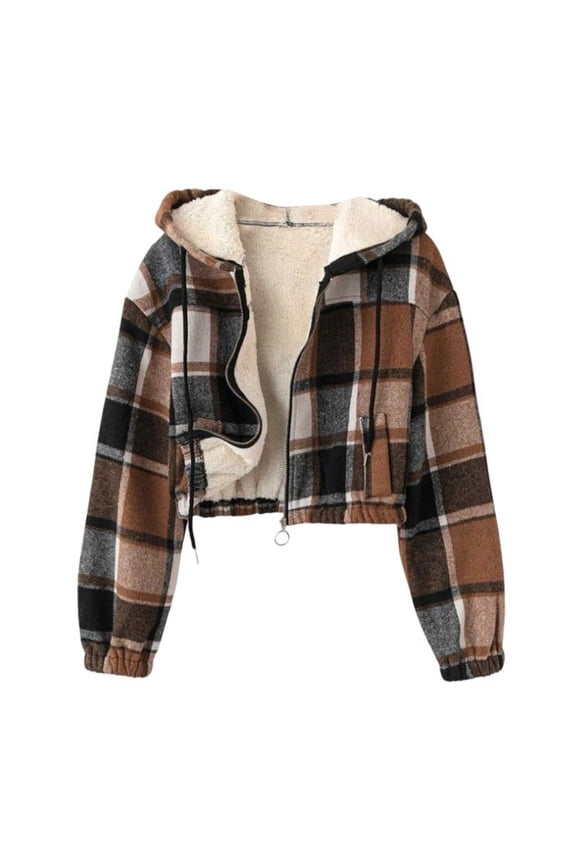 Winter Jackets for Women Casual Fall Fashion Lightweight Cropped Plaid Jacket Fleece Lined Puffer Zip Up Coats