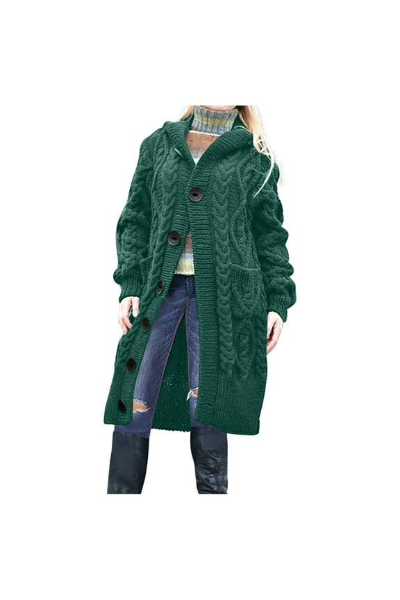 Winter Jackets for Women Winter Long Sleeved Solid Color Knit Sweater Pocket Cardigan Jacket