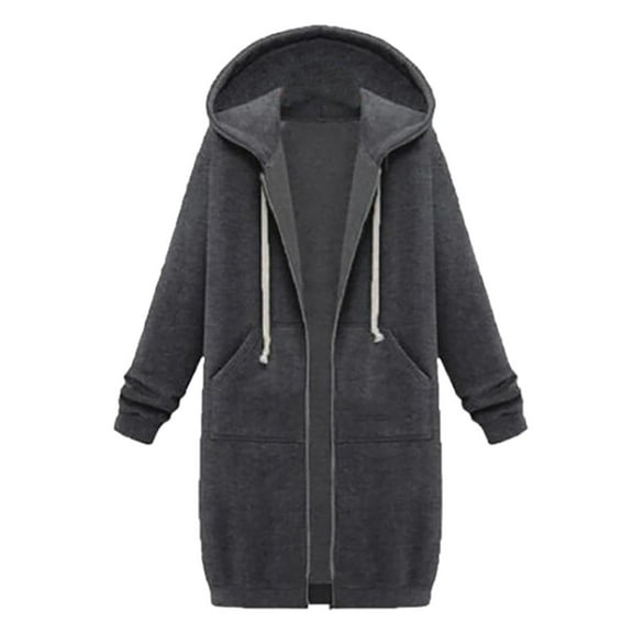 Winter Jackets for Women Fleece Lined Long Jackets Hoodies Zipper Sweatshirts Jackets Mid Length Coats with Pockets coats for women