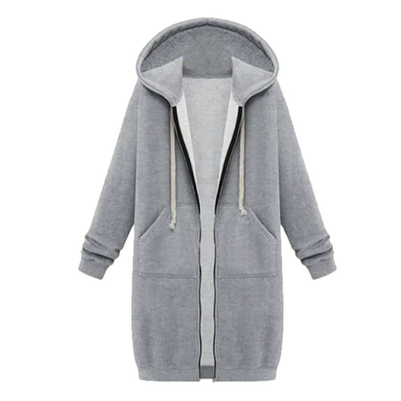 Winter Jackets for Women Fleece Lined Long Jackets Hoodies Zipper Sweatshirts Jackets Mid Length Coats with Pockets coats for women