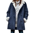 thumbnail image 1 of Winter Jackets for Women/Girls with Hood Sherpa Fleece Lined Thick Warm Mid Long Coats Notched Lapel Loose Overcoat (3XL, Blue), 1 of 5