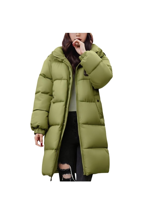 Winter Jackets for Women Long Down Alternative Coat Winter Warm Thigh Length Outerwear With Hood For Cold Weather Winter Coats for Women