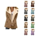 thumbnail image 1 of Winter Jackets for Women Long Sleeve Lined Suede Notch Collar Button Cardigan Coat with Pockets Outerwear, 1 of 5