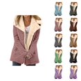 thumbnail image 1 of Winter Jackets for Women Long Sleeve Suede Button Thick Warm Notch Collar Cardigan Coat Outerwear with Pockets, 1 of 5