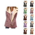 thumbnail image 1 of Winter Jackets for Women Long Sleeve Thick Warm Notch Collar Suede Button Cardigan Coat Outerwear with Pockets, 1 of 5