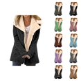 thumbnail image 1 of Winter Jackets for Women Long Sleeve Thick Warm Notch Collar Suede Button Cardigan Coat Outerwear with Pockets, 1 of 5