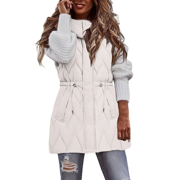Winter Jackets for Women Longline Quilted Vest With Drawstring Waist Hooded Sleeveless Jacket For Winter Warmth And Style Winter Coats for Women